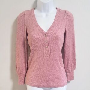 XXS Petite Loft Henley Pink Ribbed Y2K Inspired Buttoned Layer Spring Minimalist